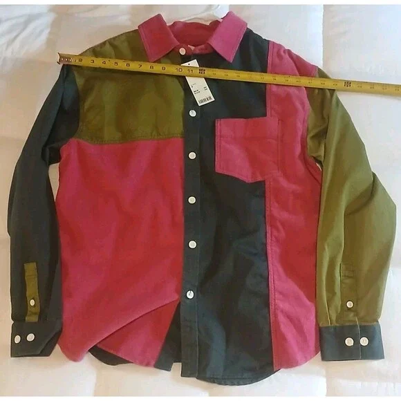 Urban Outfitters Colorblock Patchwork Button Up Shirt 90s Vintage Style M -NWT - Picture 5 of 8